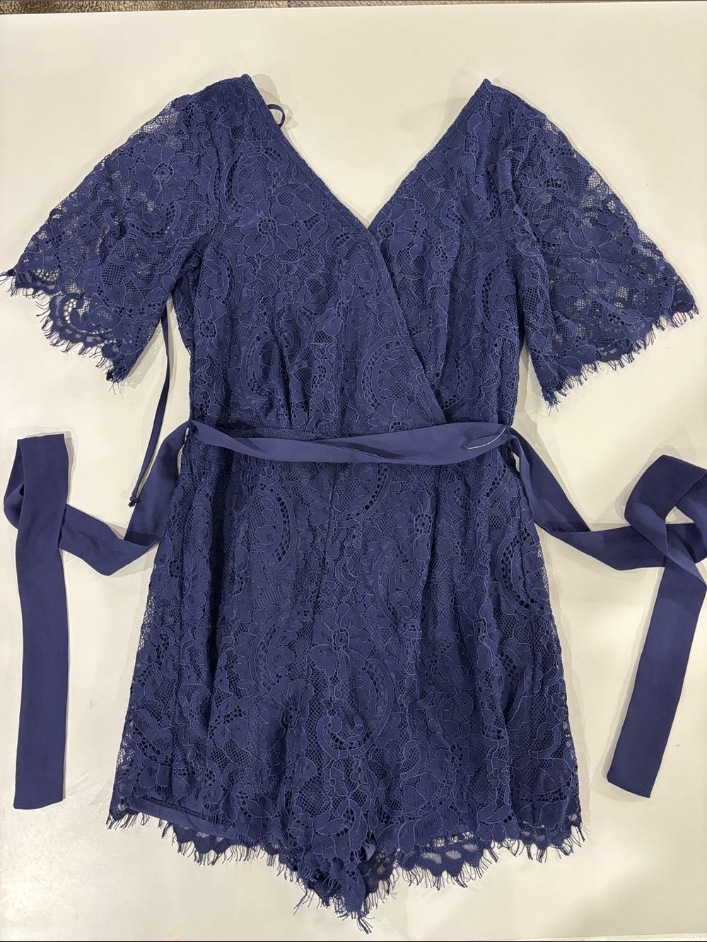 NWOT Francesca’s Blue Rain | Navy Lace Romper